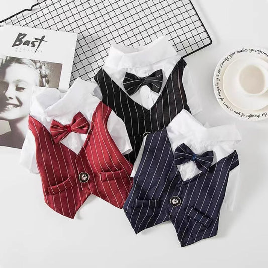 犬や猫用の付き添いの衣装。結婚式用のシャツ。ブルドッグ(法斗)、コーギー、イギリスンショートヘア(英短)、ラグドール(布偶)用。祝祭的なデザインで、通気性の良い薄手のスーパー。