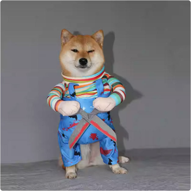 ネット人気新モデルの犬用ギャグ衣装 「立体ハロウィン ハサミ持った立ち姿コスチューム」 猫用にも展開されたオカシイデザイン