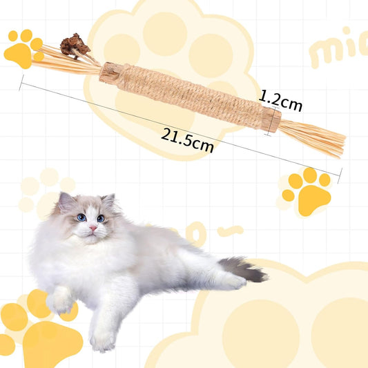 猫の噛むおもちゃ、歯のクリーニング、グラインドスティック、マタタビ、天然木、ヘンプロープ、4パック、天然で安全、噛むスティック、歯科クリーニング、非毒性、減量、運動サプリメント、ストレス解消