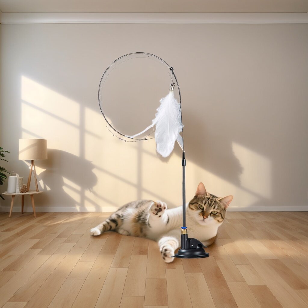猫用インタラクティブおもちゃ 羽毛&鈴付き猫じゃらし伸縮棒強力吸盤付き交換可能ヘッドパズル噛みつきおもちゃ子猫やペット用の楽しく耐久性のある玩具