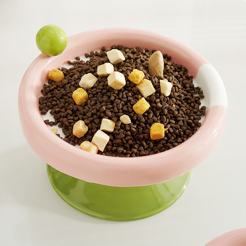 アイスクリームキャットボウル 高脚 陶磁器 デュアルカラー 猫ボウル 可愛い カラフル 猫ペットダイニングボウル