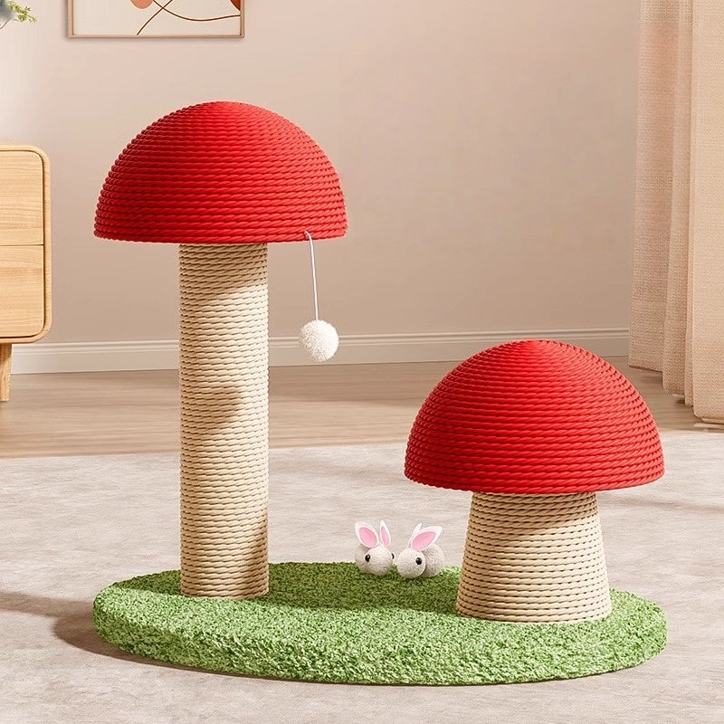 紅色のきのこ型のキャットタワー、麻紐製の小型爪研ぎ柱です。耐久性があり、粉が落ちません。猫のための爪研ぎおもちゃ、キャットグラブボードです。
