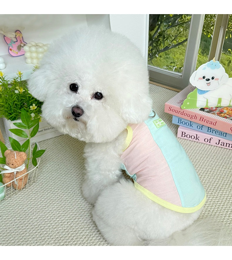 マカロン小さな蝶々メッシュ日焼け防止クール牽引ベスト小型犬ビション春夏薄手ペット犬服