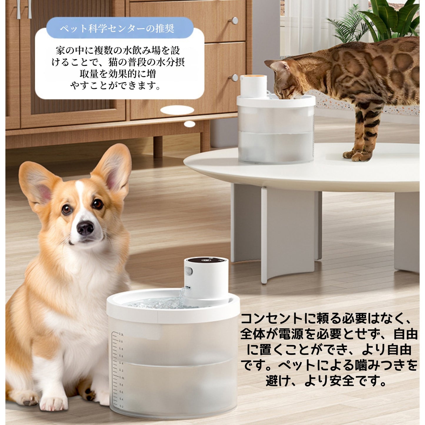 ペット自動給水器 大容量猫用水飲み器 コードレス循環式 超長持ち給水器