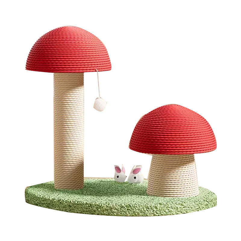 紅色のきのこ型のキャットタワー、麻紐製の小型爪研ぎ柱です。耐久性があり、粉が落ちません。猫のための爪研ぎおもちゃ、キャットグラブボードです。