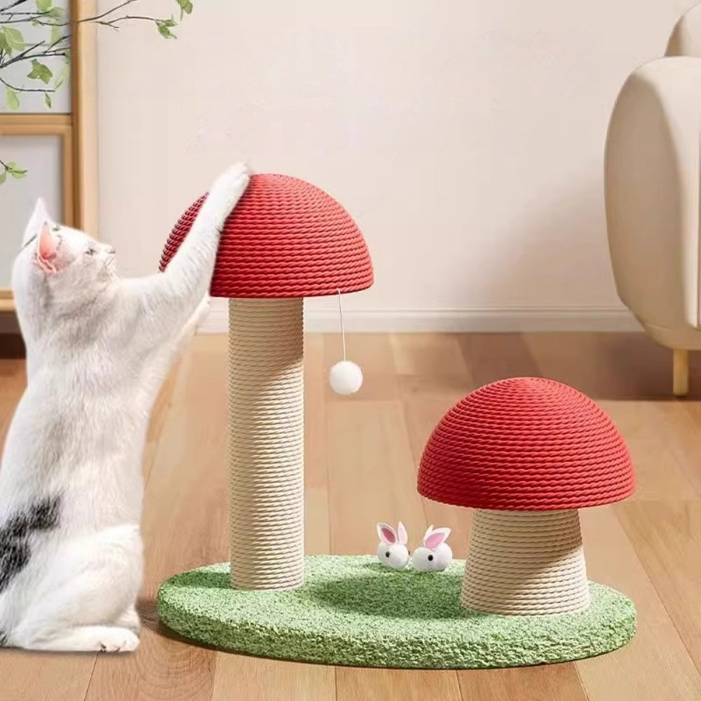 紅色のきのこ型のキャットタワー、麻紐製の小型爪研ぎ柱です。耐久性があり、粉が落ちません。猫のための爪研ぎおもちゃ、キャットグラブボードです。