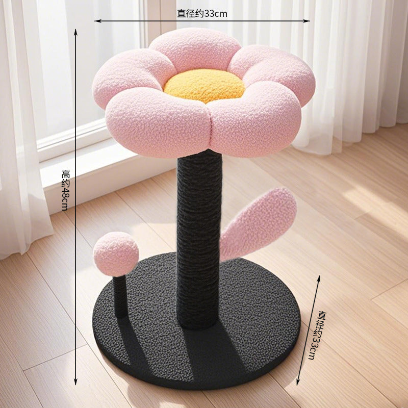 高級な花柄のキャットタワー、飛び跳ねるボールと一体化した麻の爪とぎ柱付き