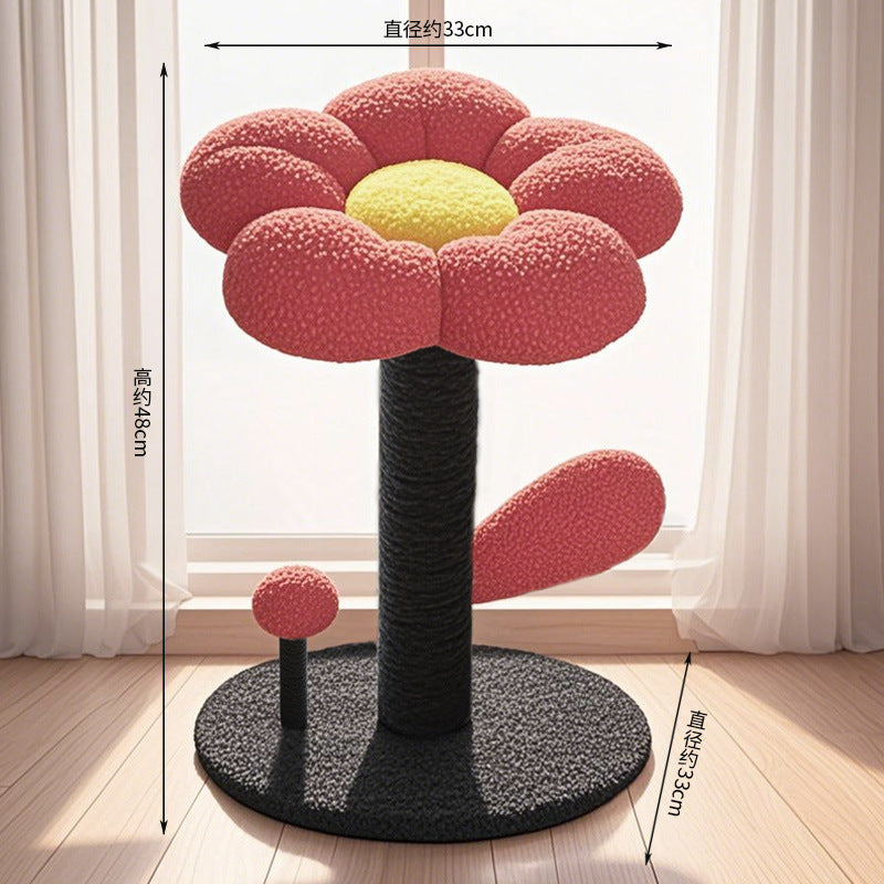 高級な花柄のキャットタワー、飛び跳ねるボールと一体化した麻の爪とぎ柱付き