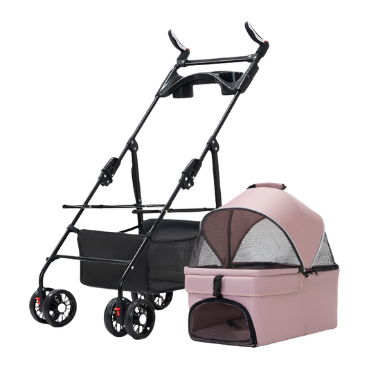 ペット用カート、犬や猫に便利な折りたたみ式、外出用に分離できるペット小型カート、散歩用の分離可能な持ち手付きカゴ
