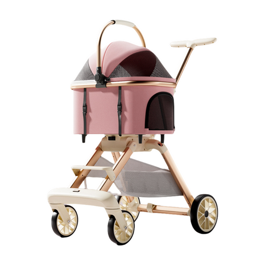 ペット用カート アルミ合金 軽量 ワンタッチ折りたたみ 分離型 猫犬用 外出 ハンドル付きカート