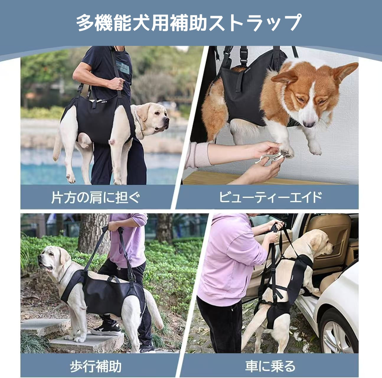外出用の犬用補助ベルト、後ろ足の怪我をした老犬や怪我をした犬のためのストレス軽減補助具