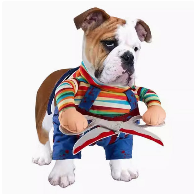 ネット人気新モデルの犬用ギャグ衣装 「立体ハロウィン ハサミ持った立ち姿コスチューム」 猫用にも展開されたオカシイデザイン
