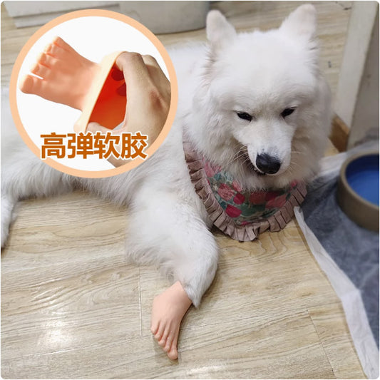 伸縮性ある犬・猫用爪指ケース｜ギャグなミニ巨大足｜中大型犬・大型猫用ペットシューズカバー