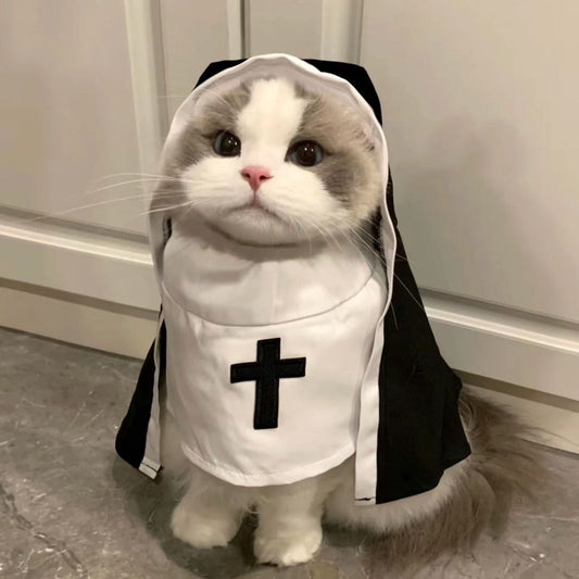 小修道女の猫衣装 ペット服 小型犬用 通気性があり 面白いコスプレ 撮影用小道具