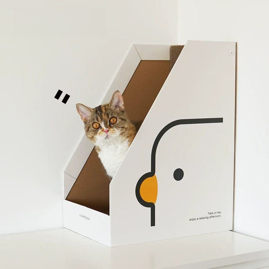 本立て型猫掻き板 立式 L 型 大型 猫用玩具 段ボール製 爪研ぎ兼ね猫ベッド 高さアップ 壁際設置用